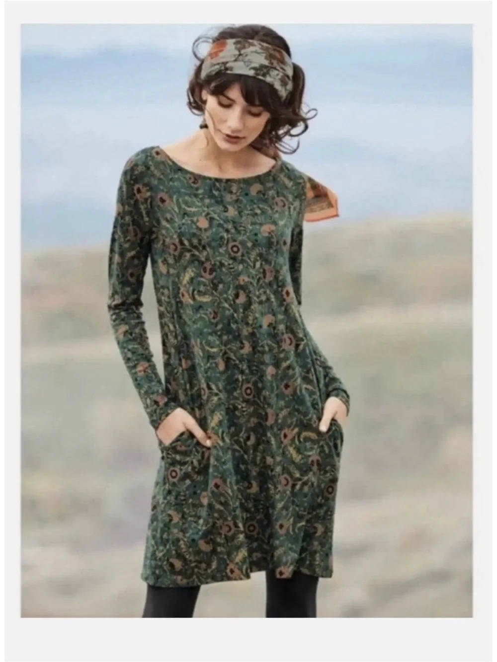 Peruvian Connection Orla Dress Floral Pima Cotton Modal Jersey - Picture 1 of 9
